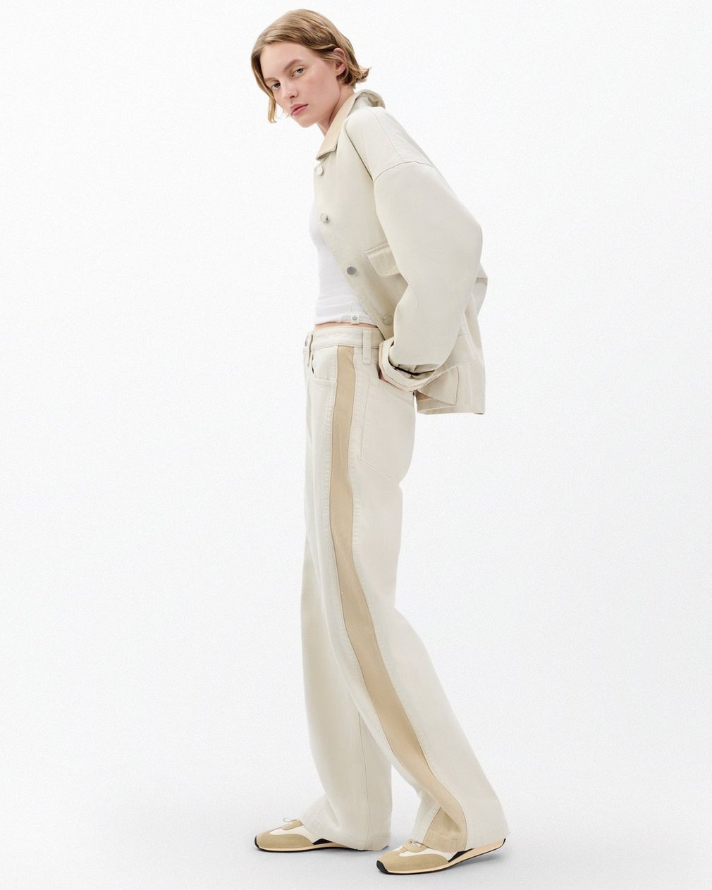 Logan Spliced Wide-Leg Jeans Two Tone Stone