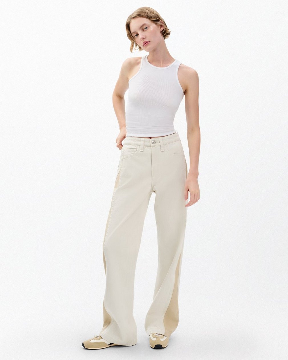 Logan Spliced Wide-Leg Jeans Two Tone Stone - Image 3