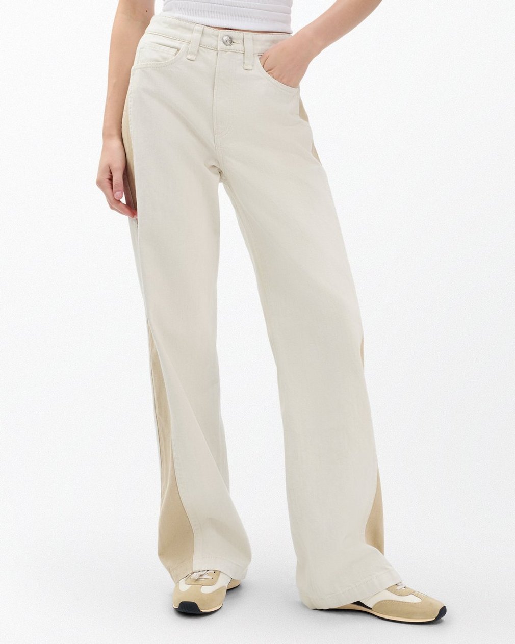 Logan Spliced Wide-Leg Jeans Two Tone Stone - Image 4
