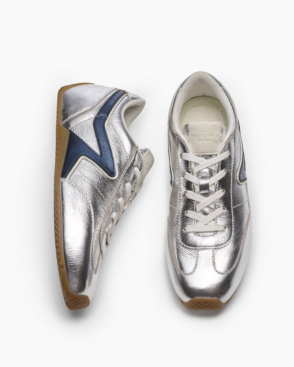 Ultra Slim Retro Runner Sneakers Silver Navy - Image 5