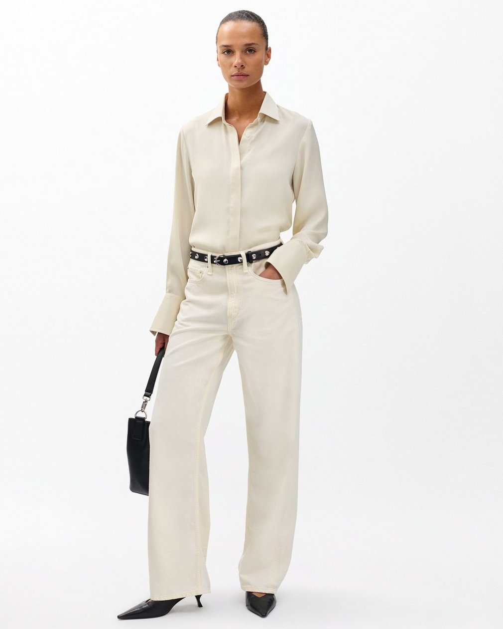 Featherweight Logan Wide Leg Ecru: Mid-Rise Jean
