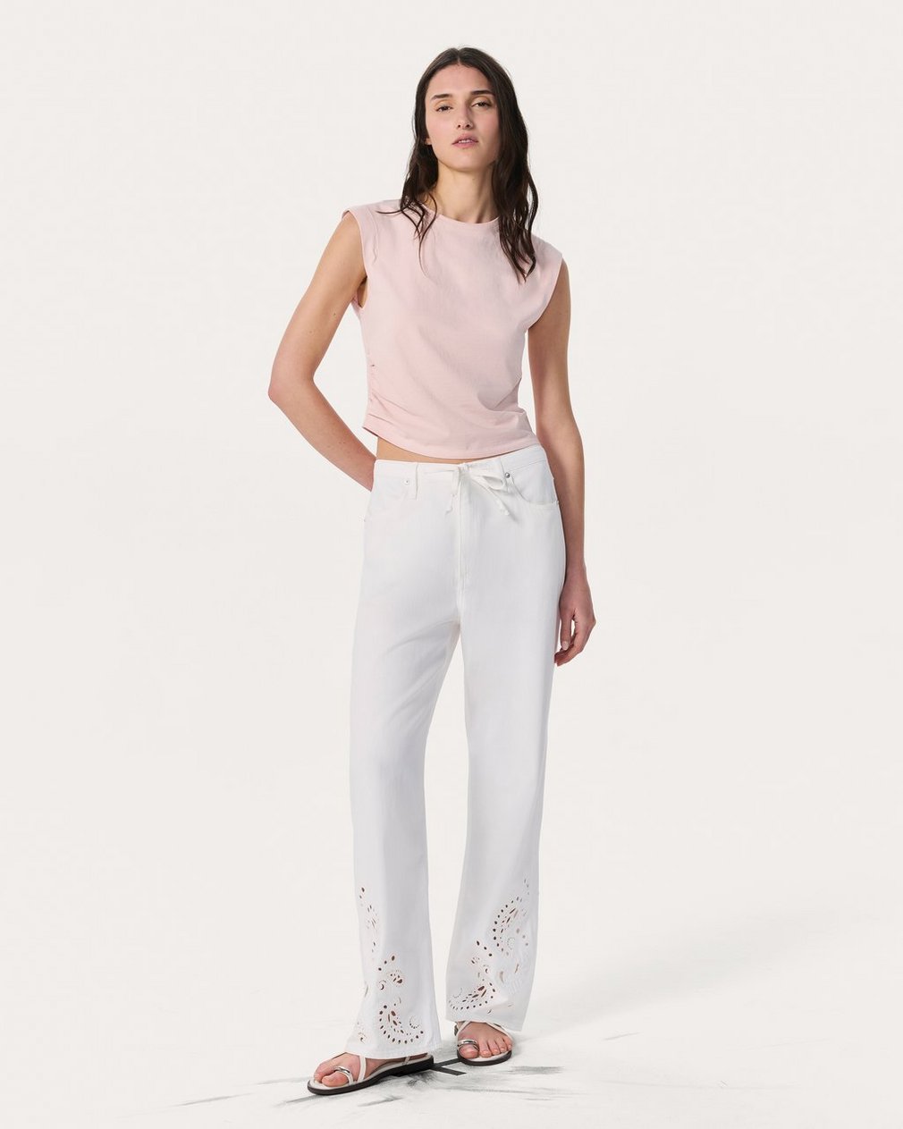 Phoebe Denim Beach Pants White Eyelet