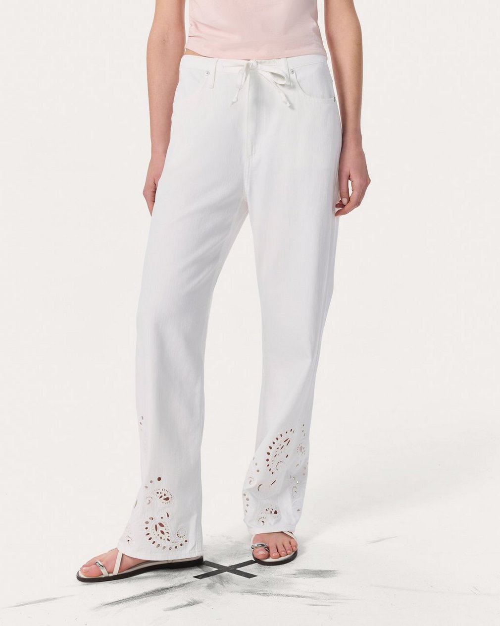 Phoebe Denim Beach Pants White Eyelet - Image 3