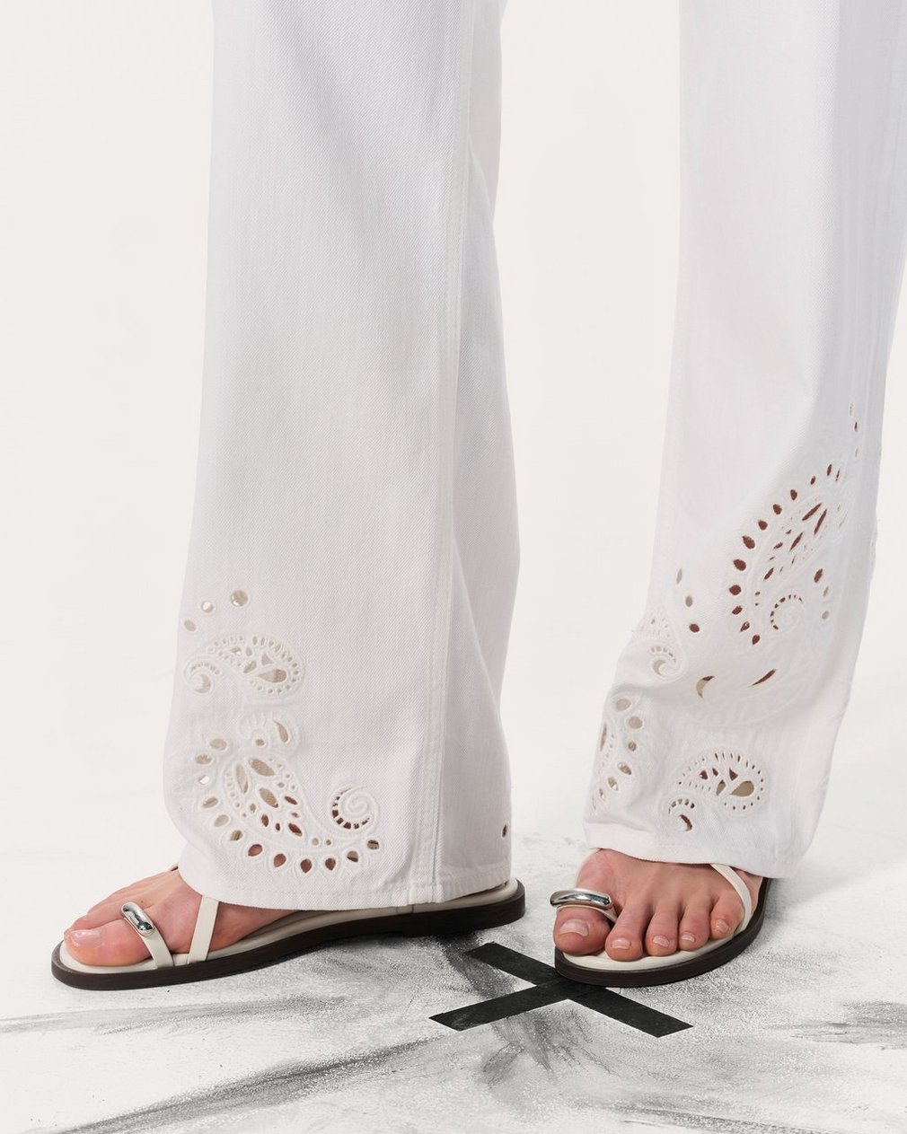 Phoebe Denim Beach Pants White Eyelet - Image 4