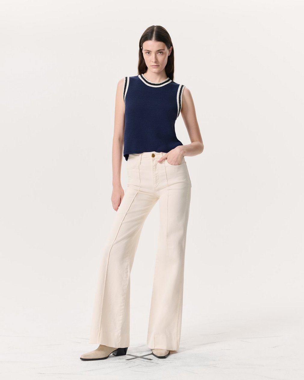 Skylar Wide-Leg Flare Jeans Ecru