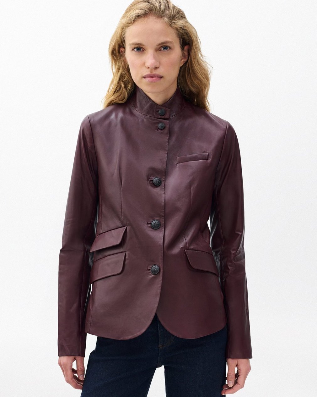 Slade Leather Blazer Burgundy - Image 4