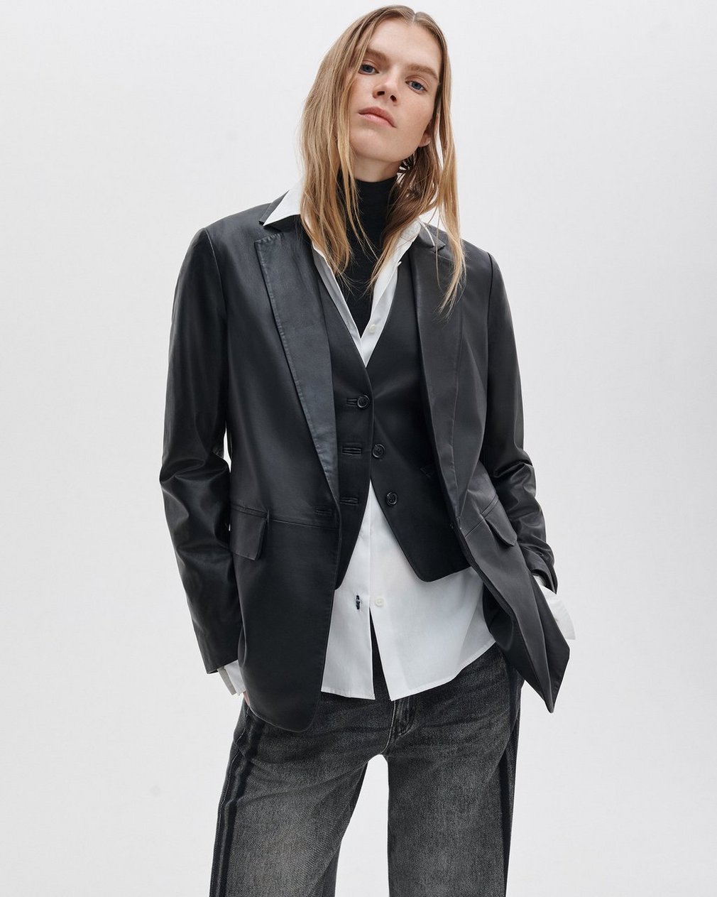 Jennifer Leather Two-in-One Blazer Black