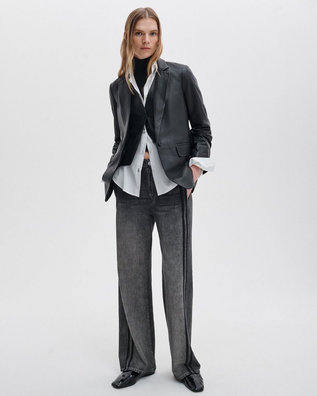 Jennifer Leather Two-in-One Blazer Black - Image 3