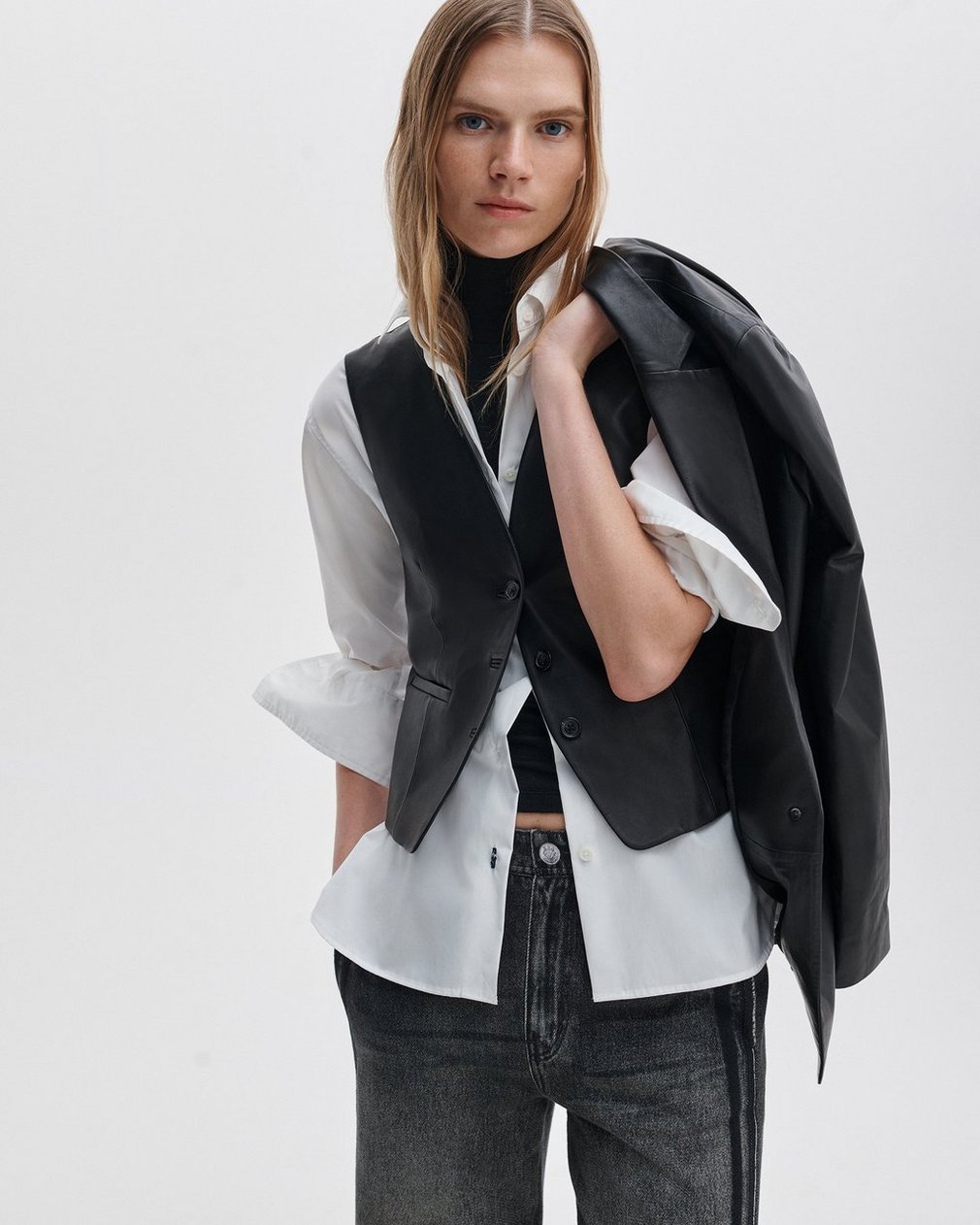 Jennifer Leather Two-in-One Blazer Black - Image 4