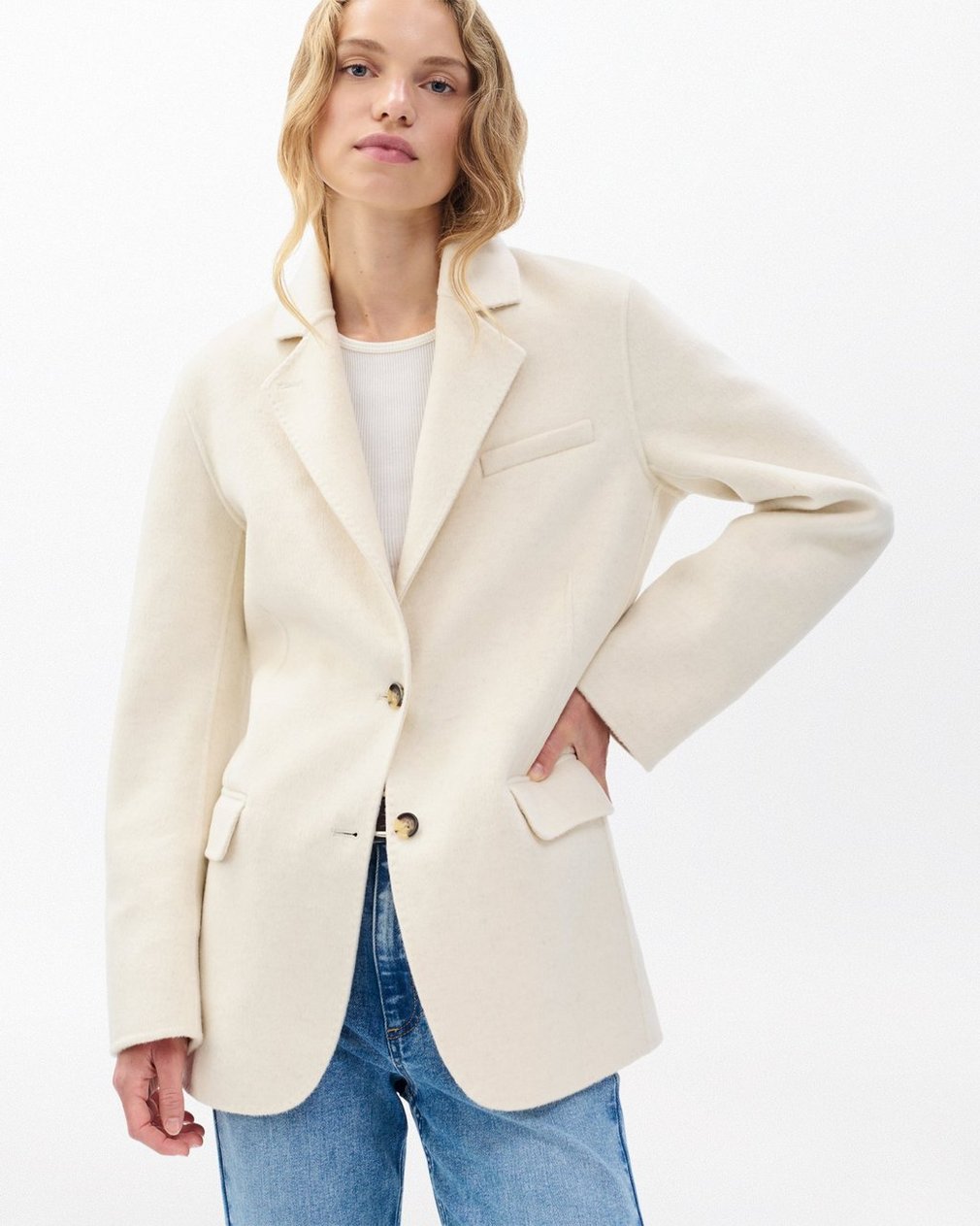 Zoe Double-Face Wool Blazer Ivory