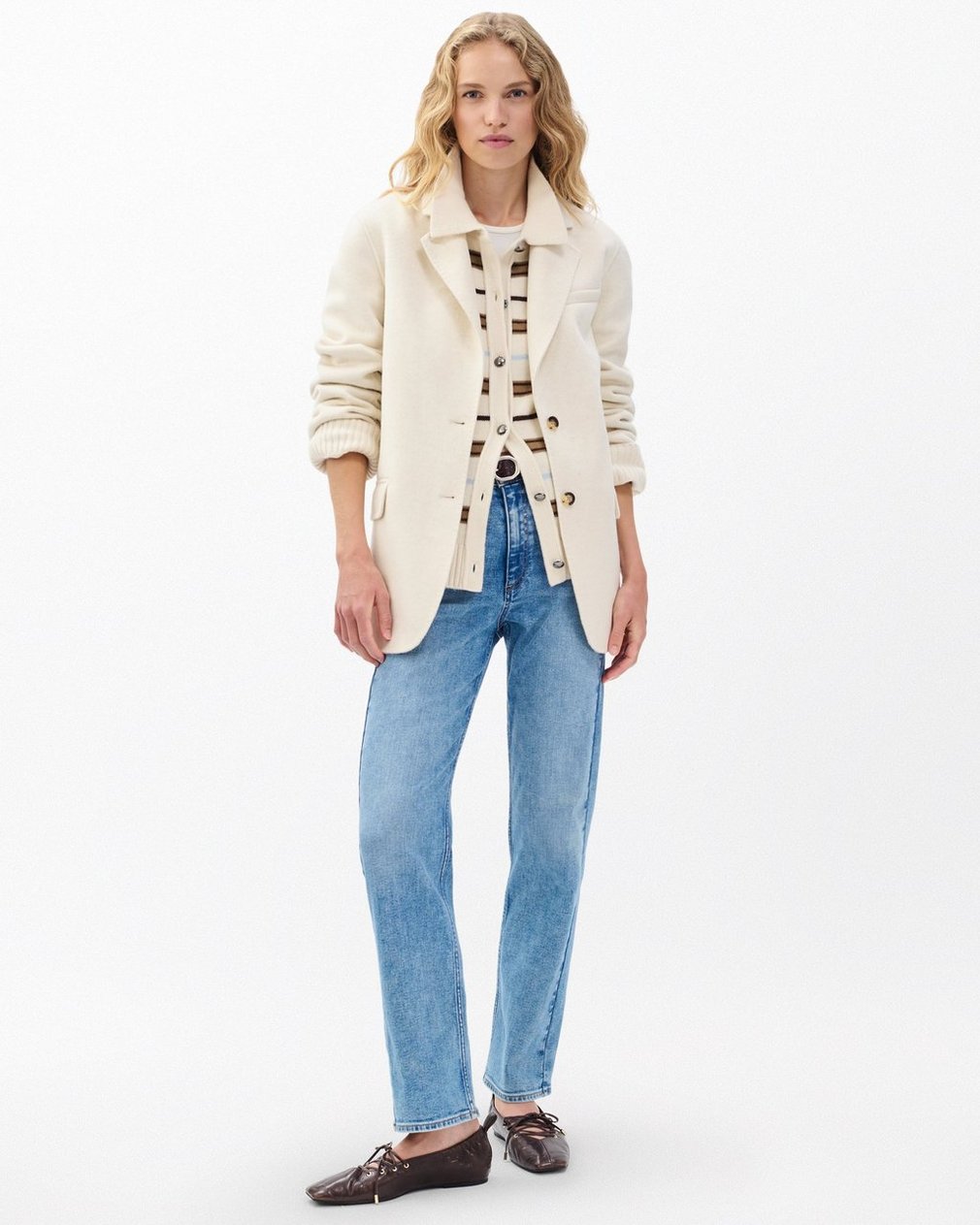 Zoe Double-Face Wool Blazer Ivory - Image 3