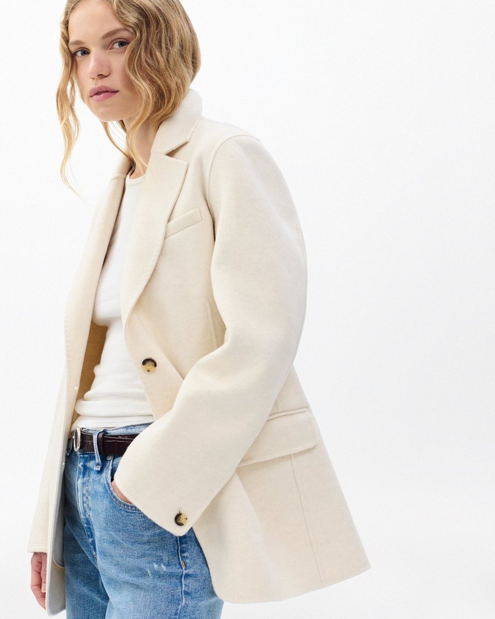 Zoe Double-Face Wool Blazer Ivory - Image 4