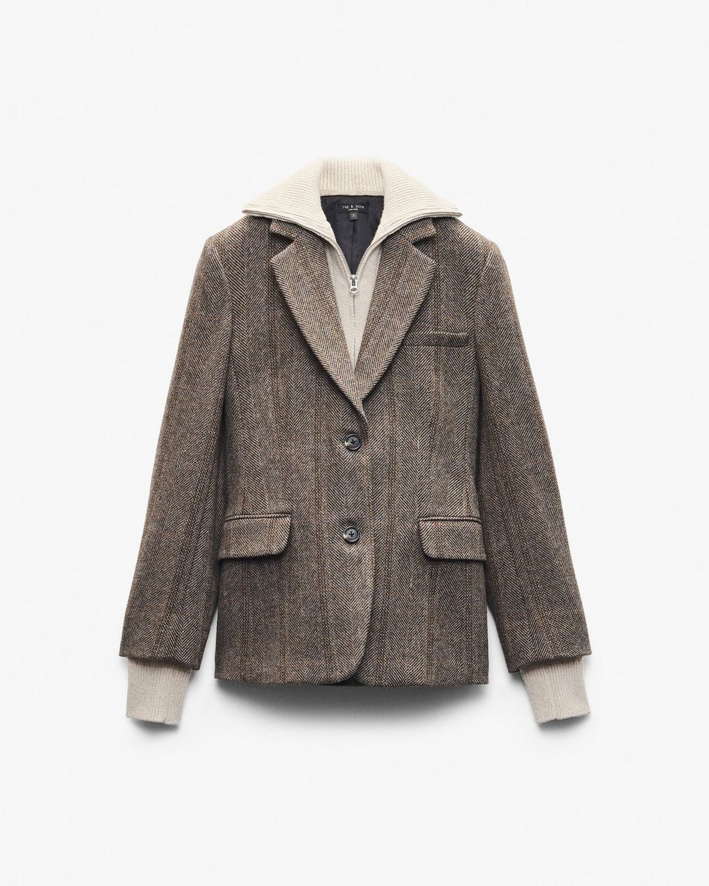 Frank Mixed-Media Plaid Blazer Brown Multi - Image 2