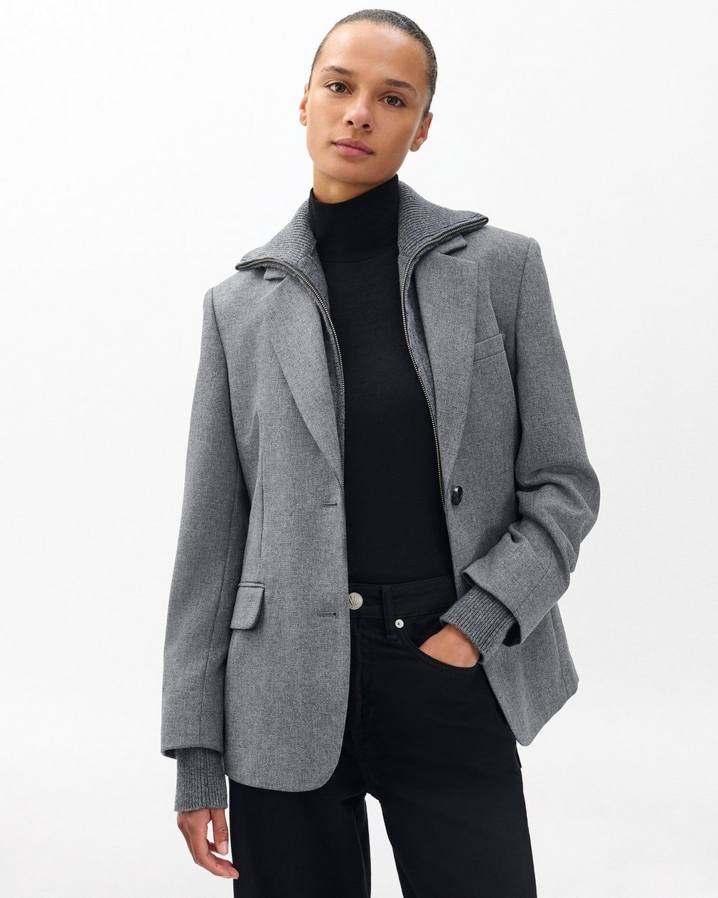 Frank Mixed-Media Blazer Grey - Image 5