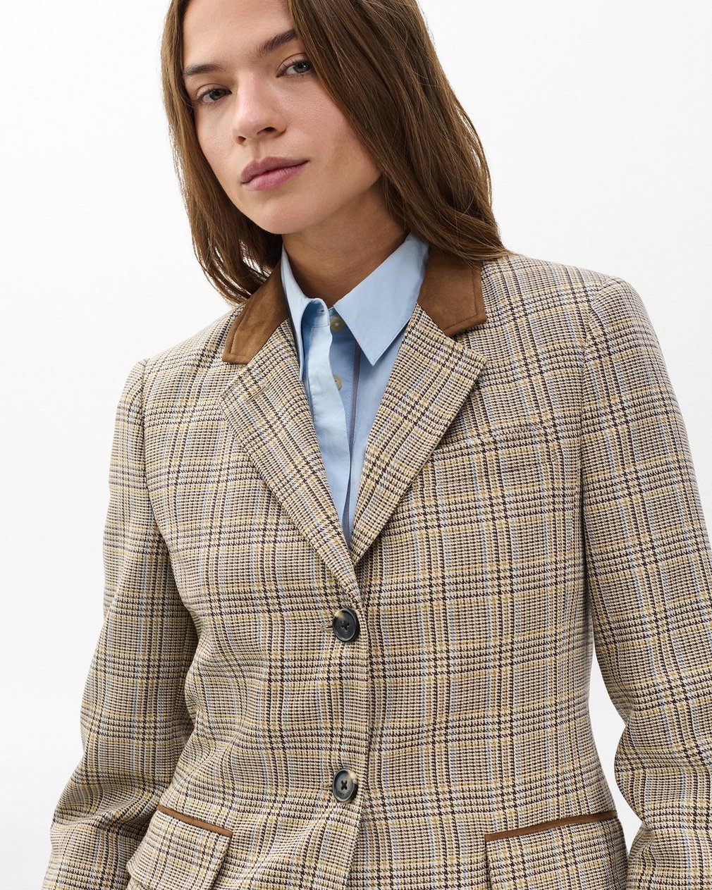 Evia Plaid Blazer Tan Multi - Image 4