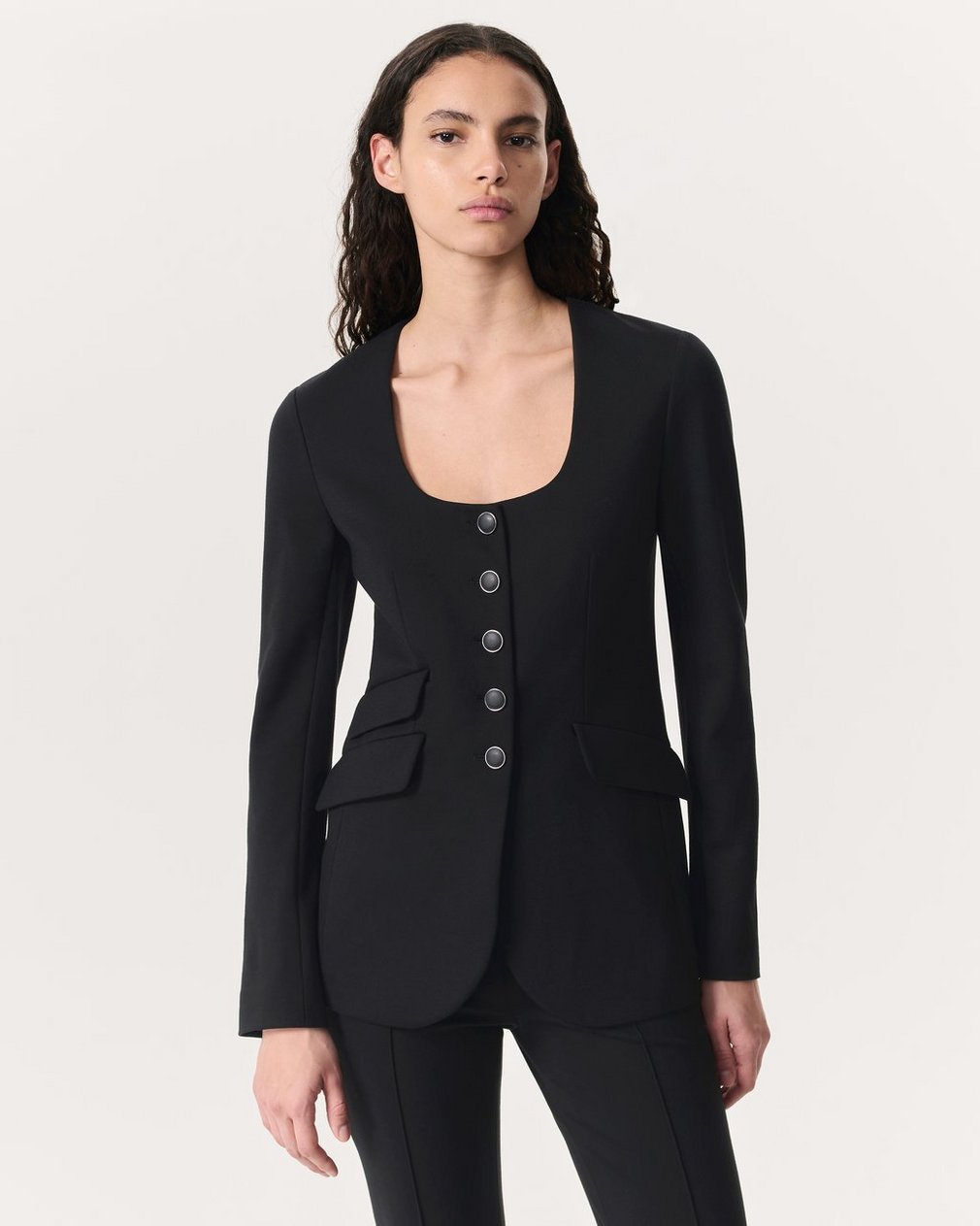Roslyn Scoop-Neck Blazer Black