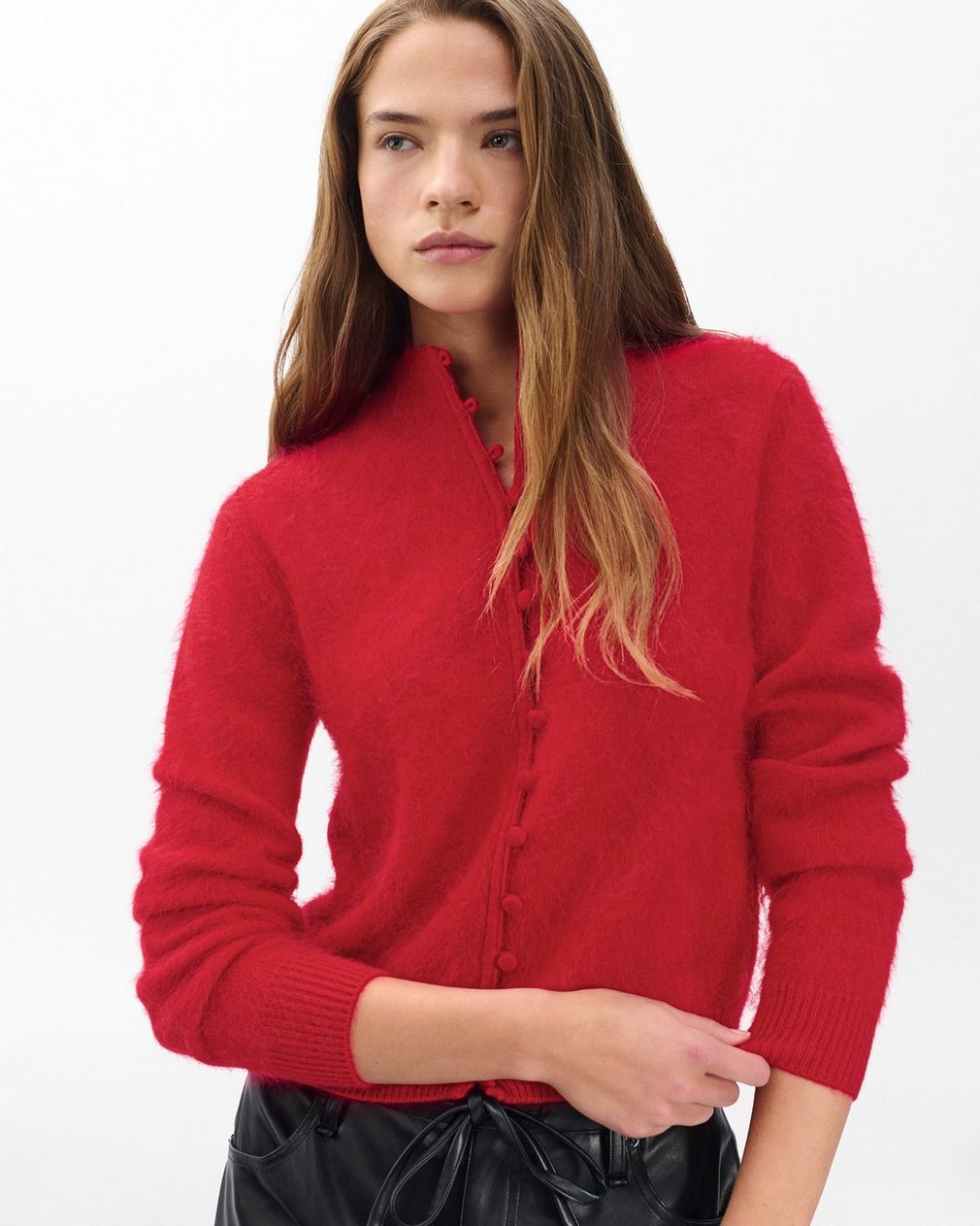 Jada Brushed Cashmere Cardigan Red