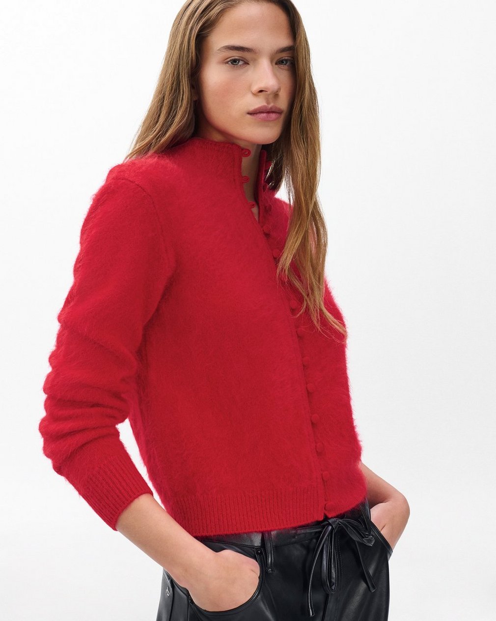 Jada Brushed Cashmere Cardigan Red - Image 5
