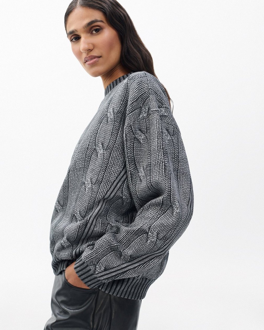 Miramar Cable-Effect Sweatshirt Washed Black