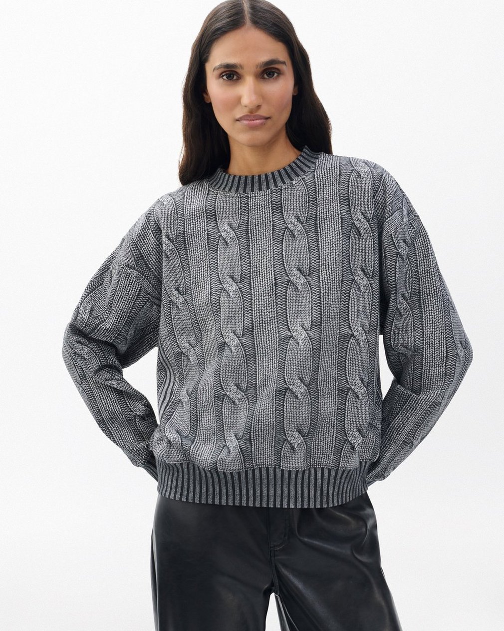 Miramar Cable-Effect Sweatshirt Washed Black - Image 4