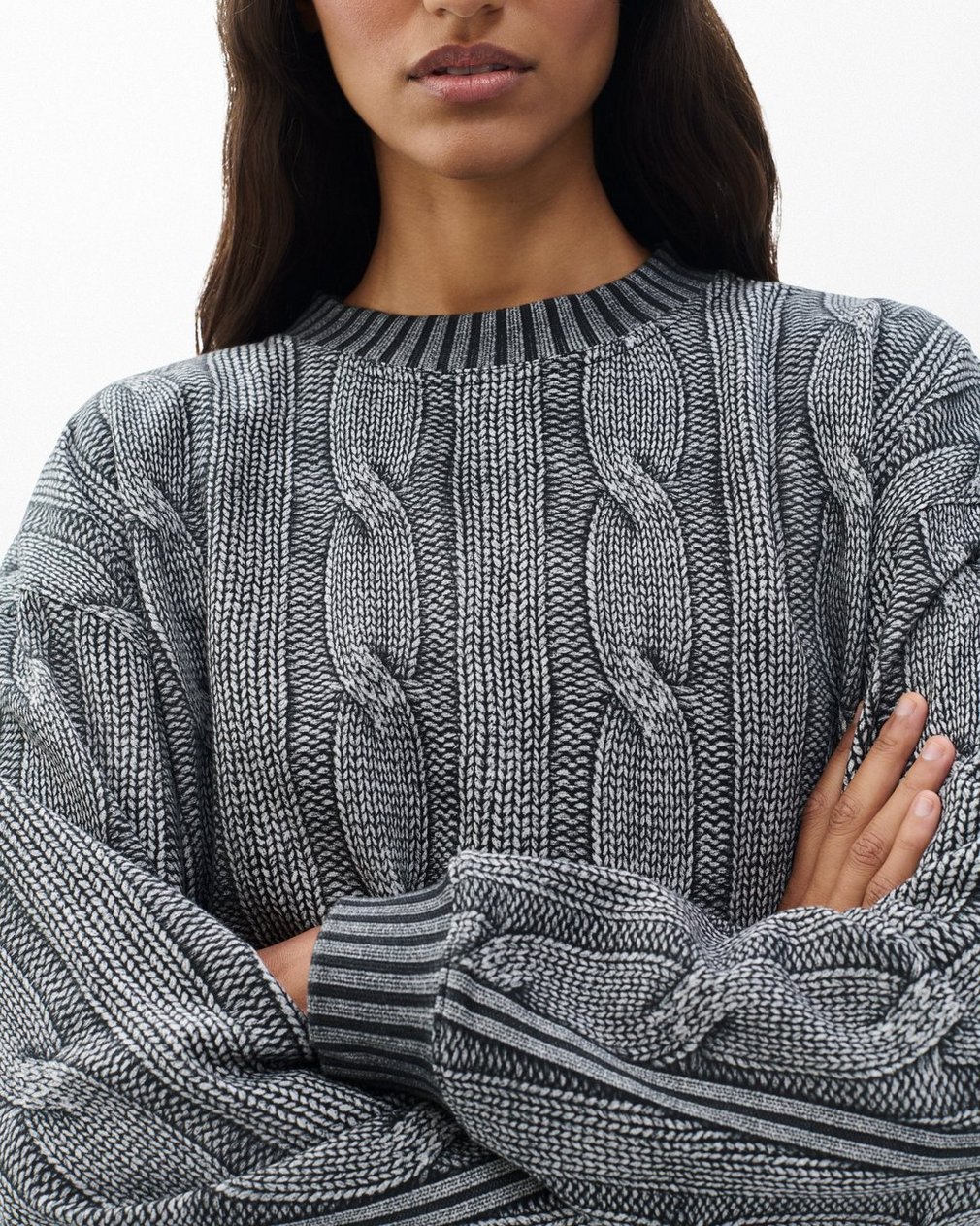 Miramar Cable-Effect Sweatshirt Washed Black - Image 5
