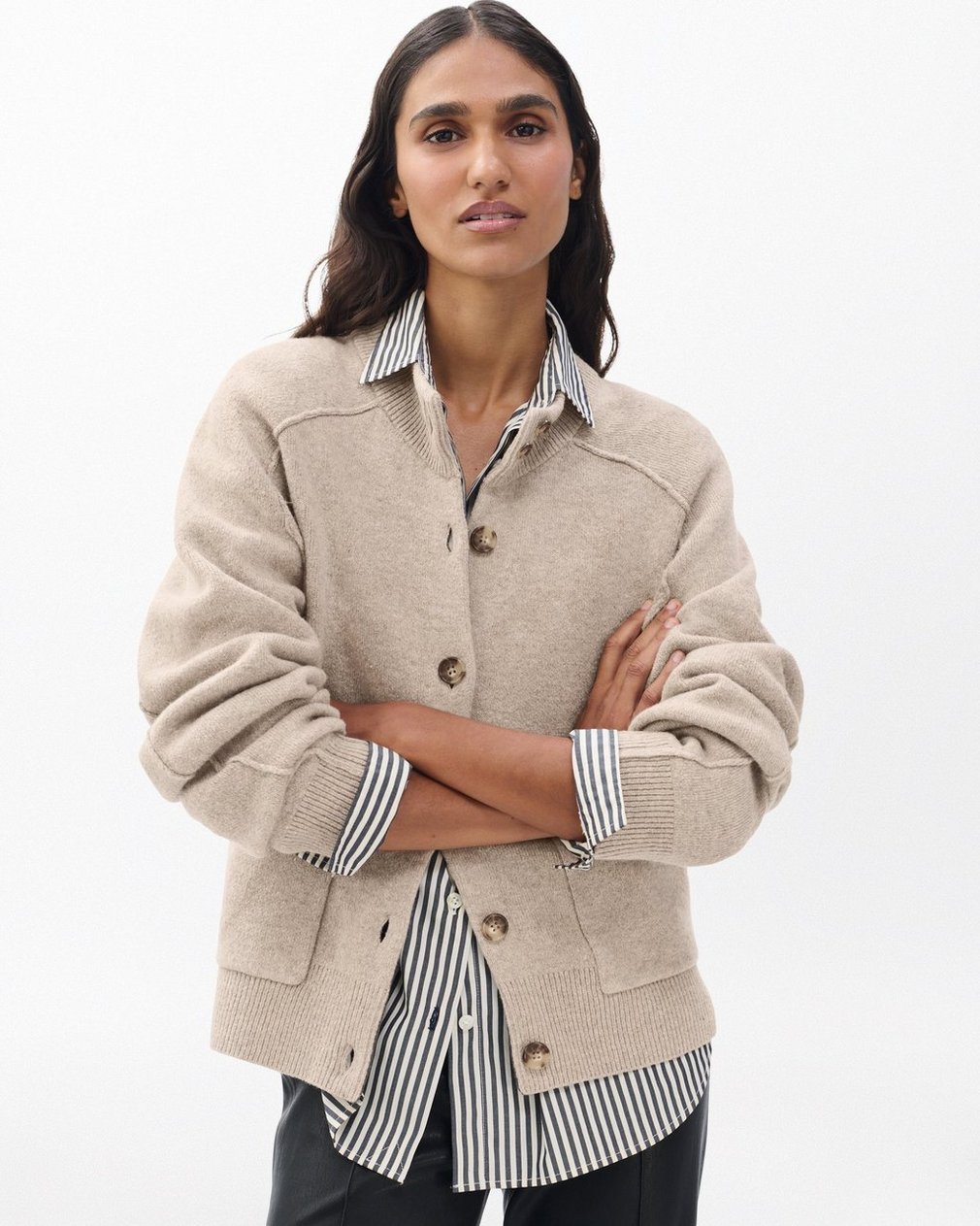 Bridget Mockneck Cardigan Taupe