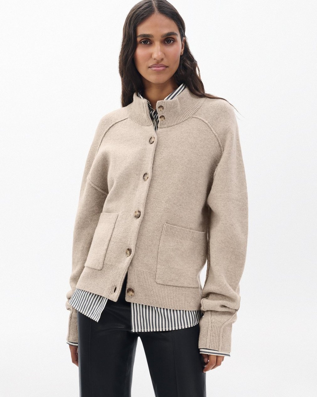 Bridget Mockneck Cardigan Taupe - Image 3