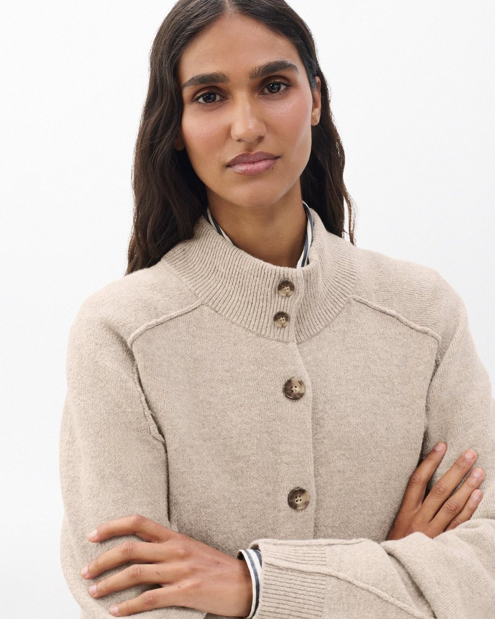 Bridget Mockneck Cardigan Taupe - Image 4