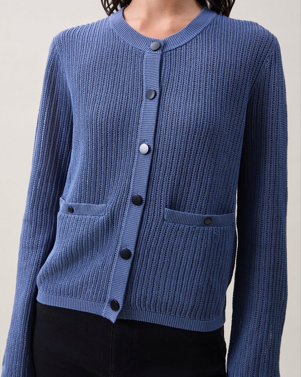 Vivi Open-Knit Cardigan Worn Indigo - Image 3