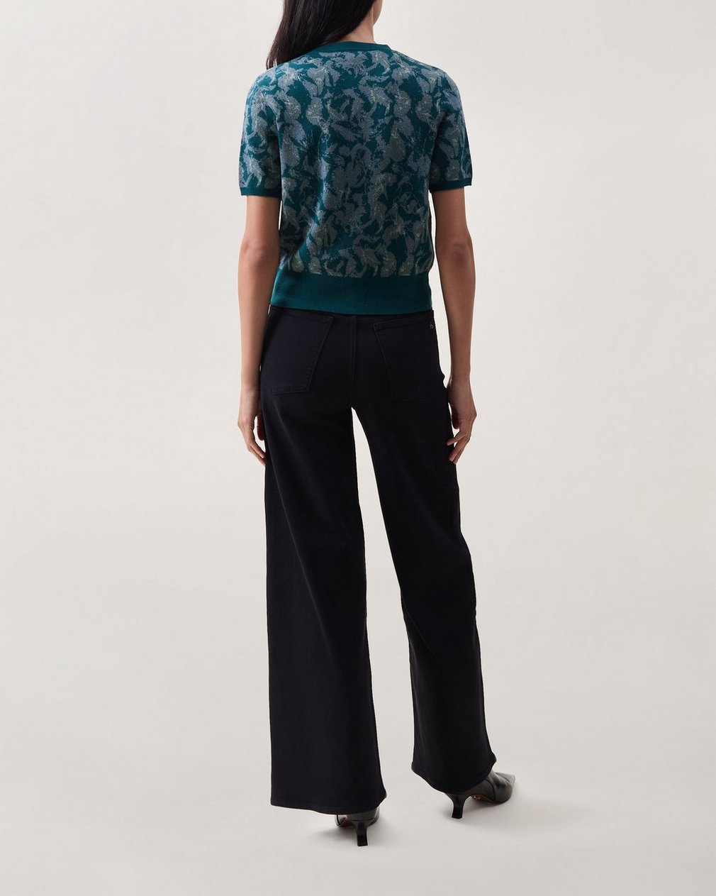 Michal Jacquard Short-Sleeve Cardigan Teal Petal Multi - Image 2
