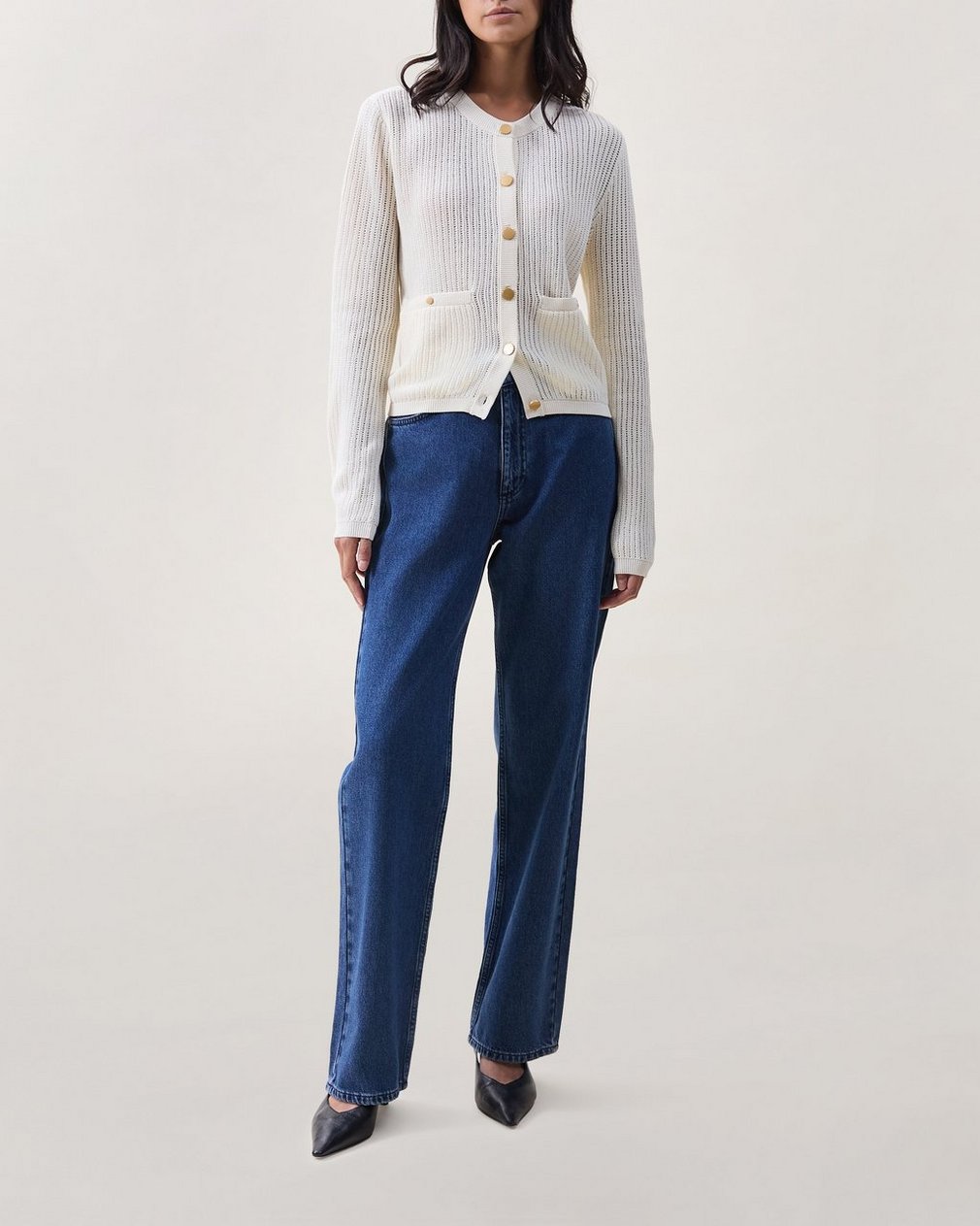 Vivi Open-Knit Cardigan Chalk