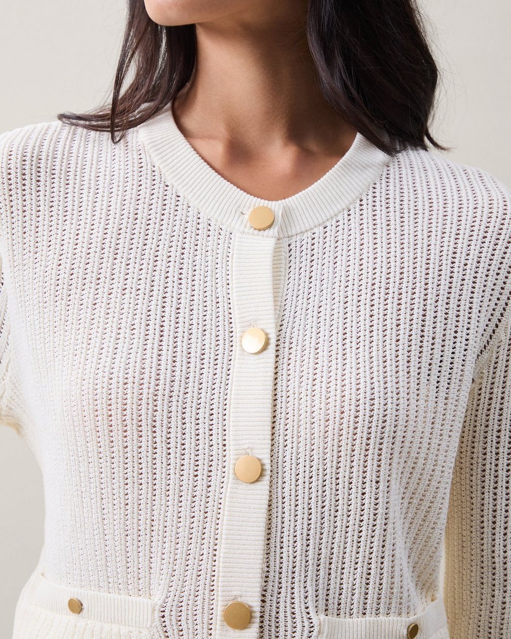 Vivi Open-Knit Cardigan Chalk - Image 3