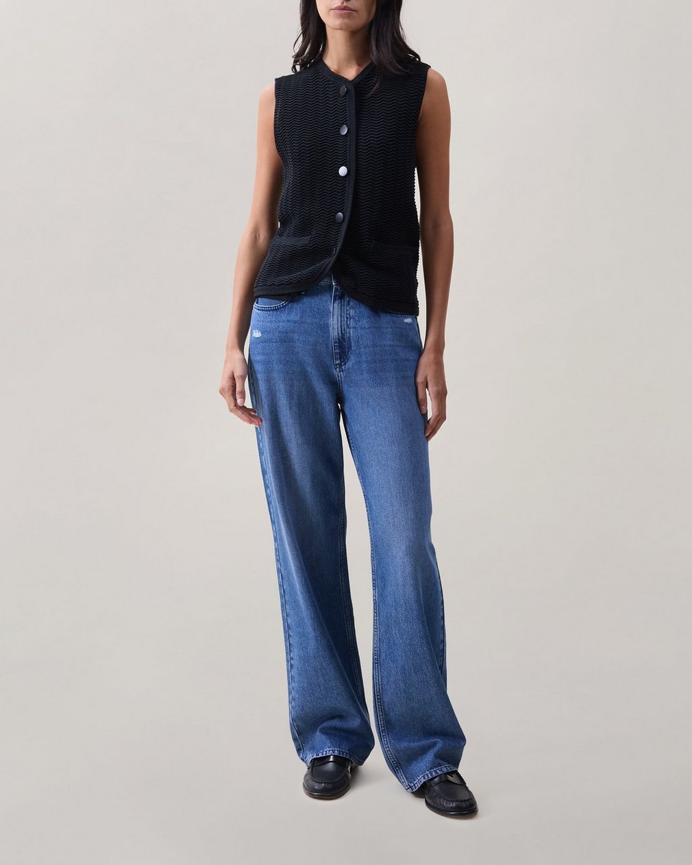 Vivi Open-Knit Cotton-Blend Vest Black