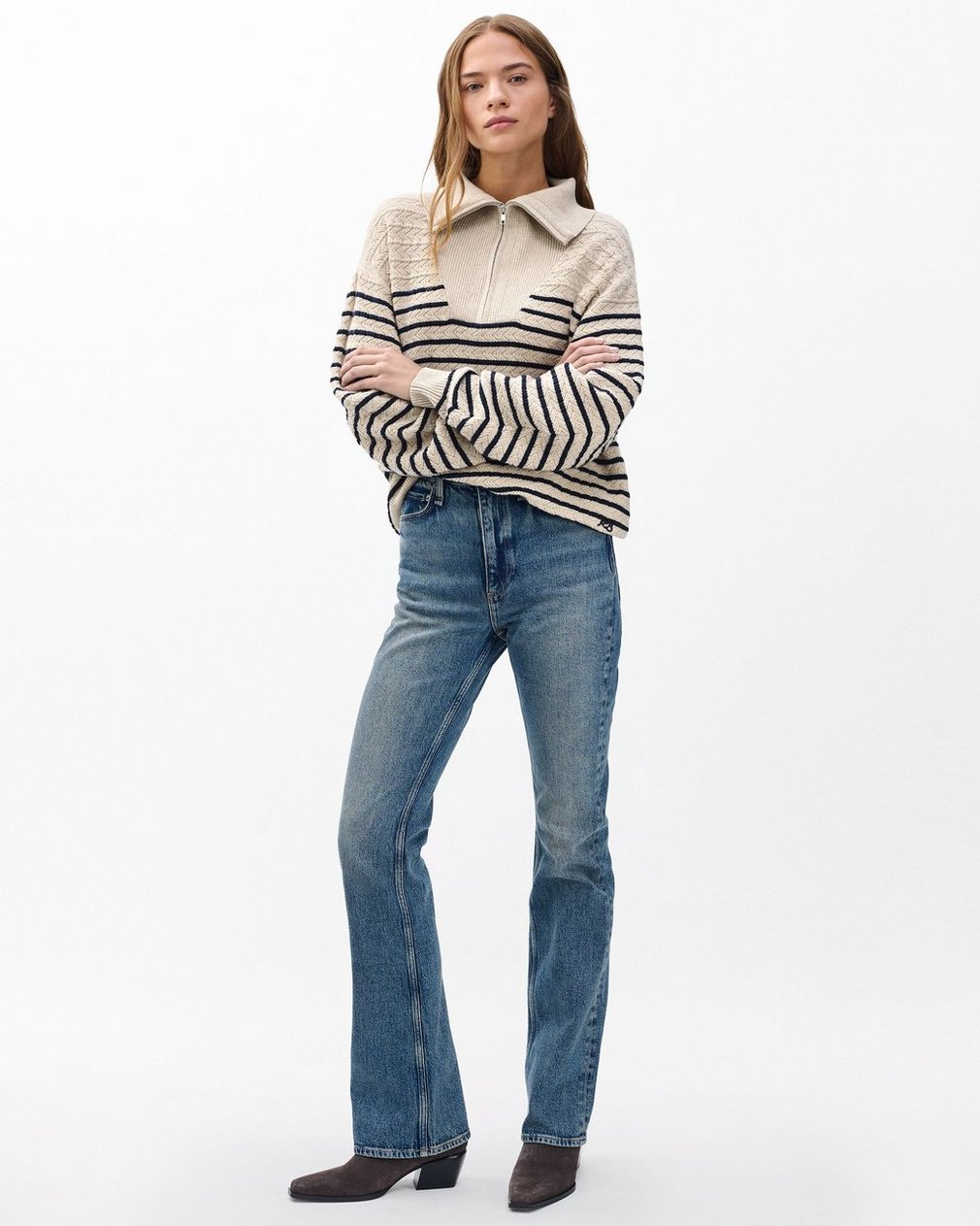 Natalia Cashmere Half-Zip Sweater Oatmeal Multi - Image 3