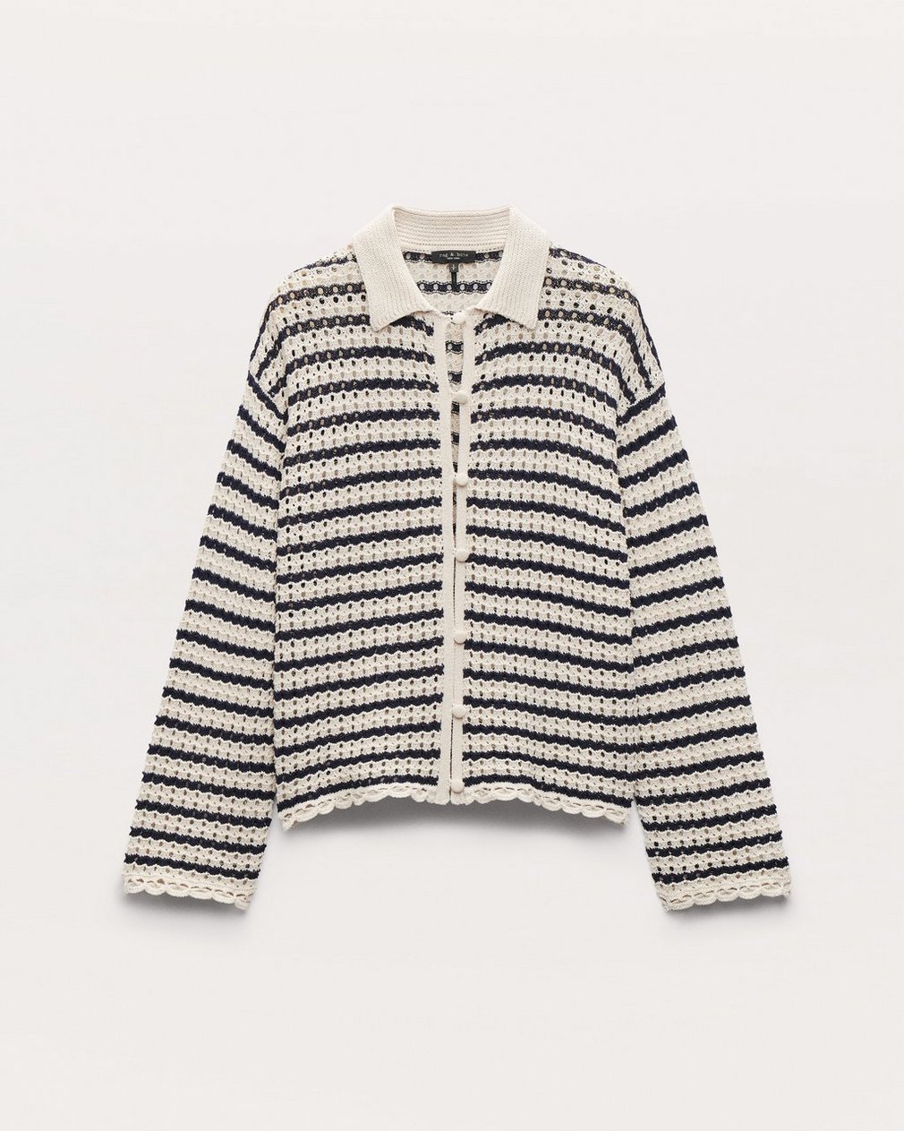 Khloe Striped Open-Knit Cardigan Ivory - Image 2