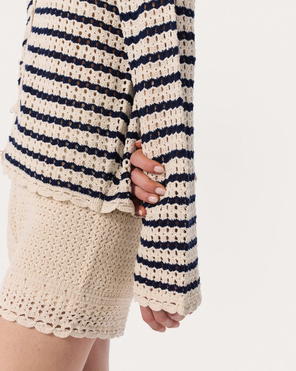 Khloe Striped Open-Knit Cardigan Ivory - Image 5
