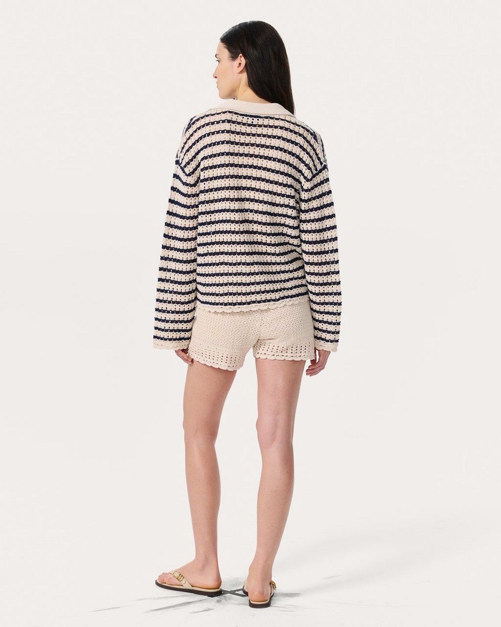 Khloe Striped Open-Knit Cardigan Ivory - Image 6
