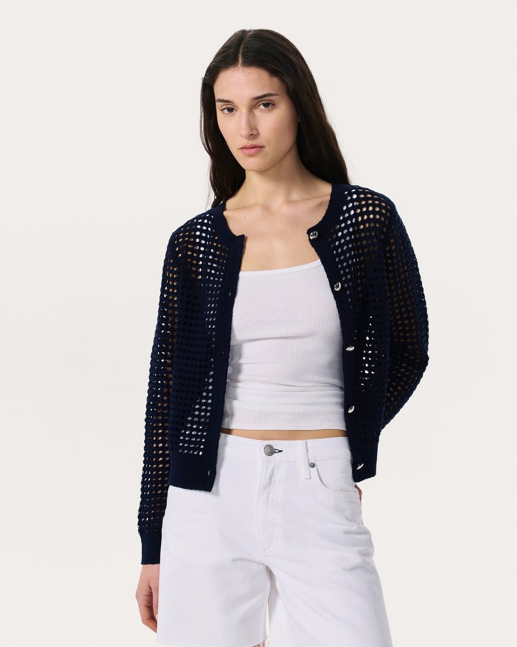 Ezra Open-Knit Cardigan Indigo - Image 4