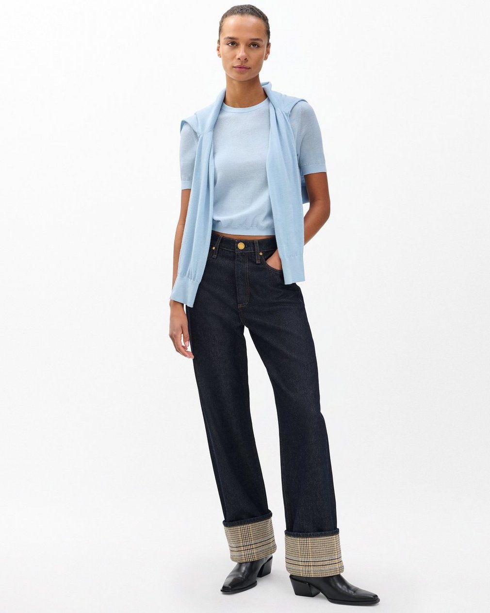 Adeline Lightweight Cashmere T Shirt Light Blue - Image 3