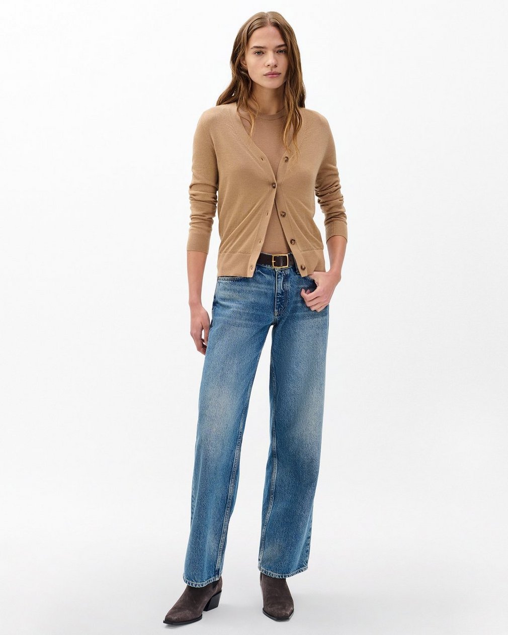 Adeline Lightweight Cashmere Cardigan Camel - Image 3