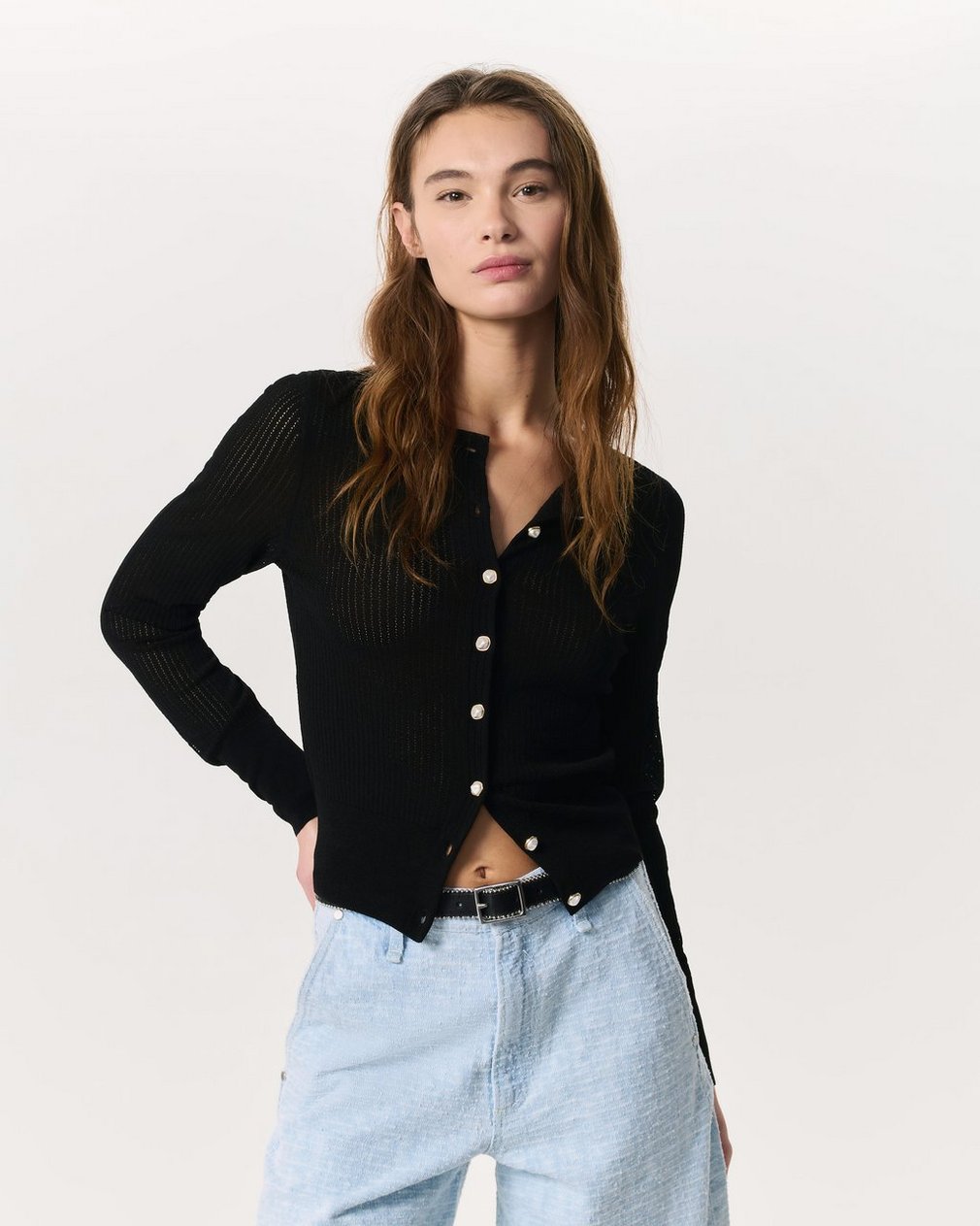 Molly Open-Knit Cardigan Black