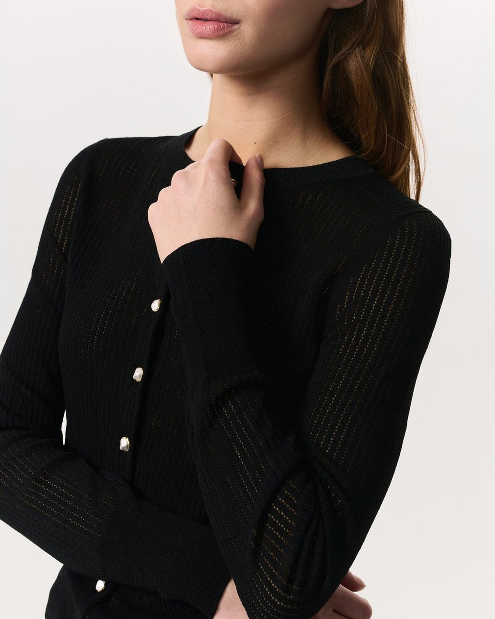 Molly Open-Knit Cardigan Black - Image 6