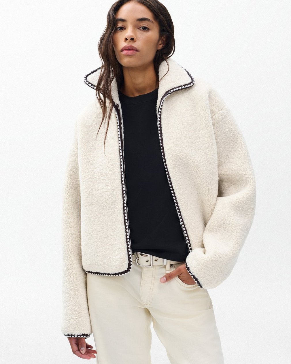 Mai Sherpa Zip-Up Jacket Ivory - Image 4
