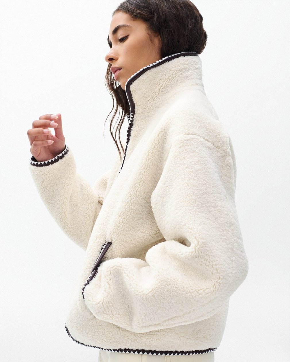 Mai Sherpa Zip-Up Jacket Ivory - Image 5