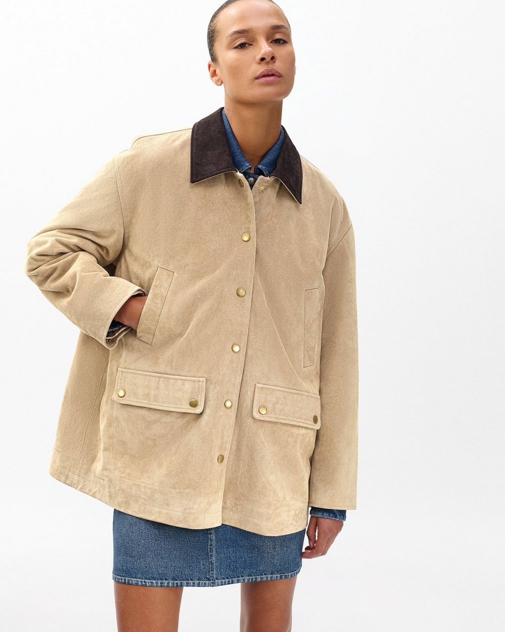 Cassidy Calf Suede Jacket Tan