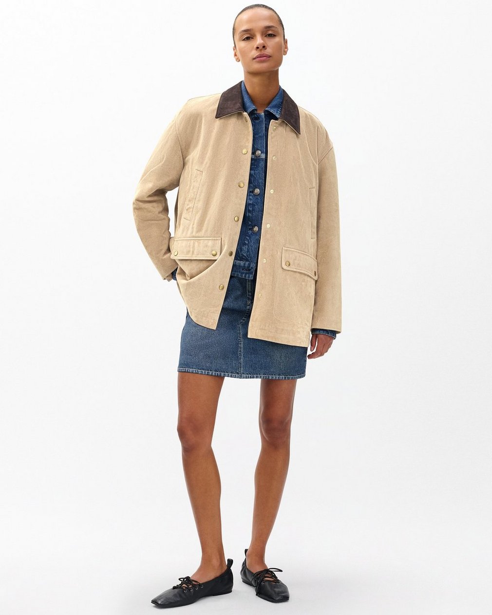 Cassidy Calf Suede Jacket Tan - Image 2