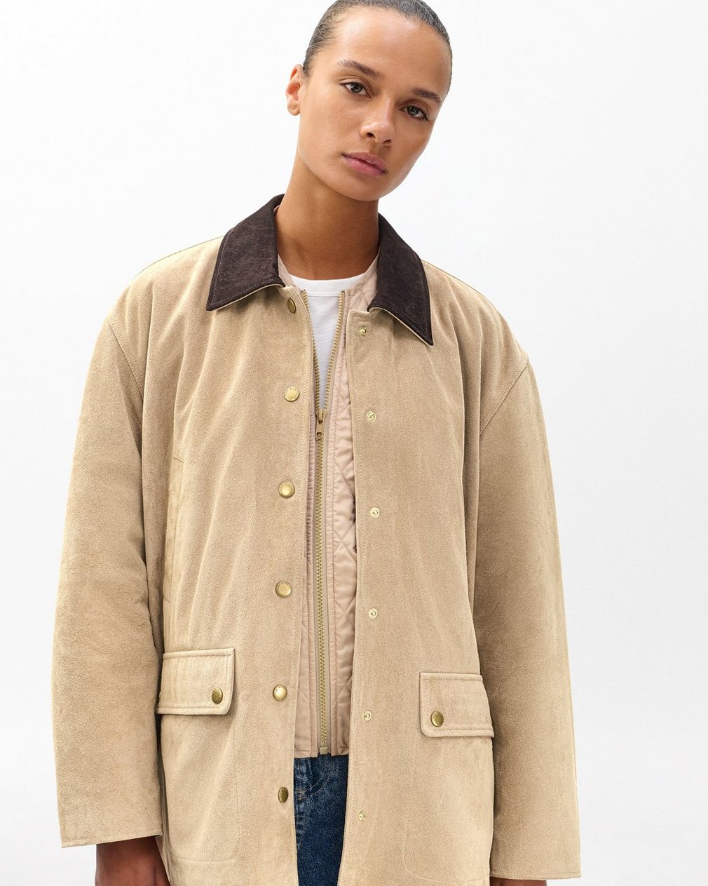 Cassidy Calf Suede Jacket Tan - Image 3