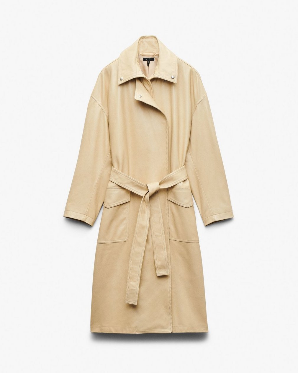 Rue Lamb Leather Trench Coat Tan - Image 2