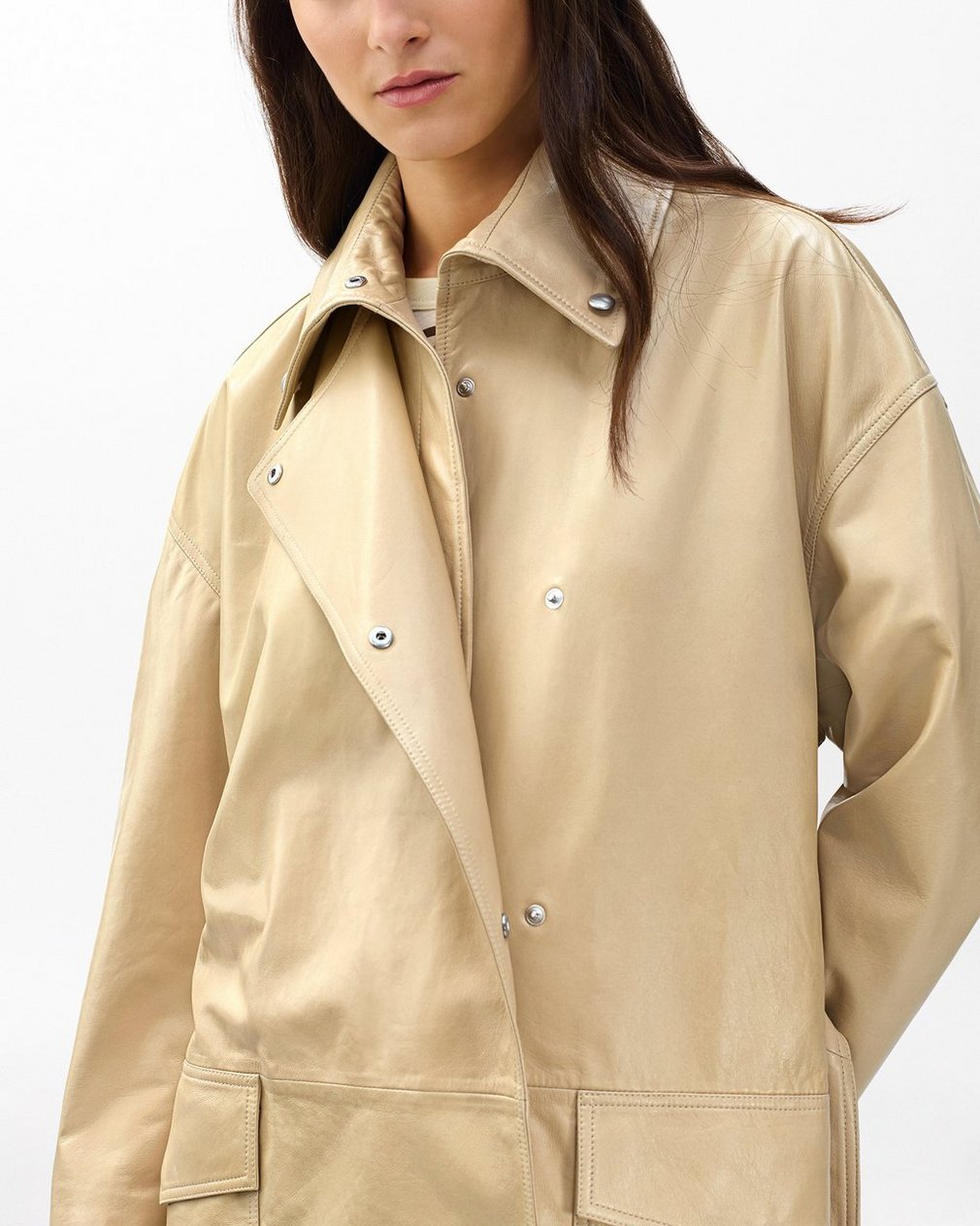 Rue Lamb Leather Trench Coat Tan - Image 5
