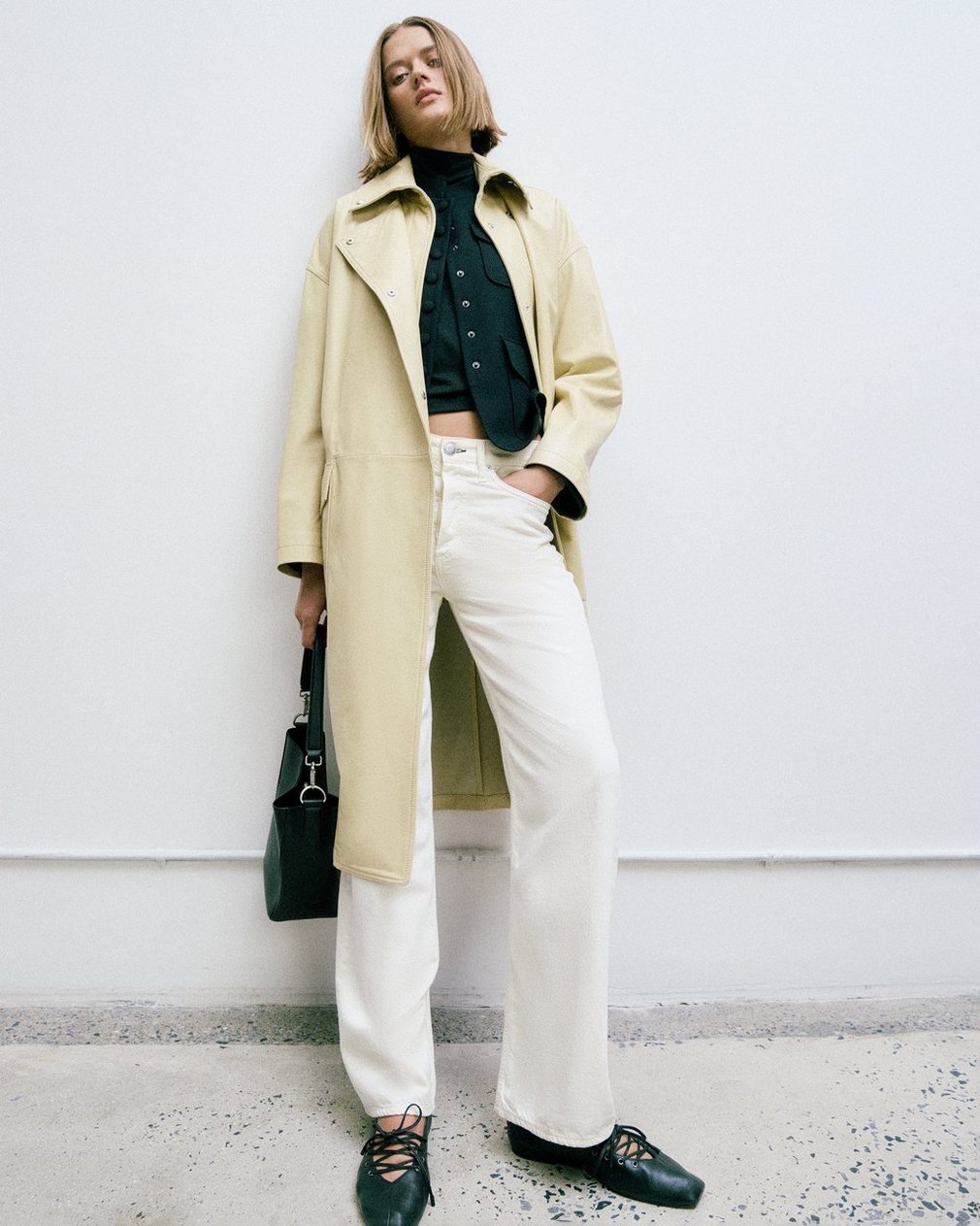 Rue Lamb Leather Trench Coat Tan - Image 6
